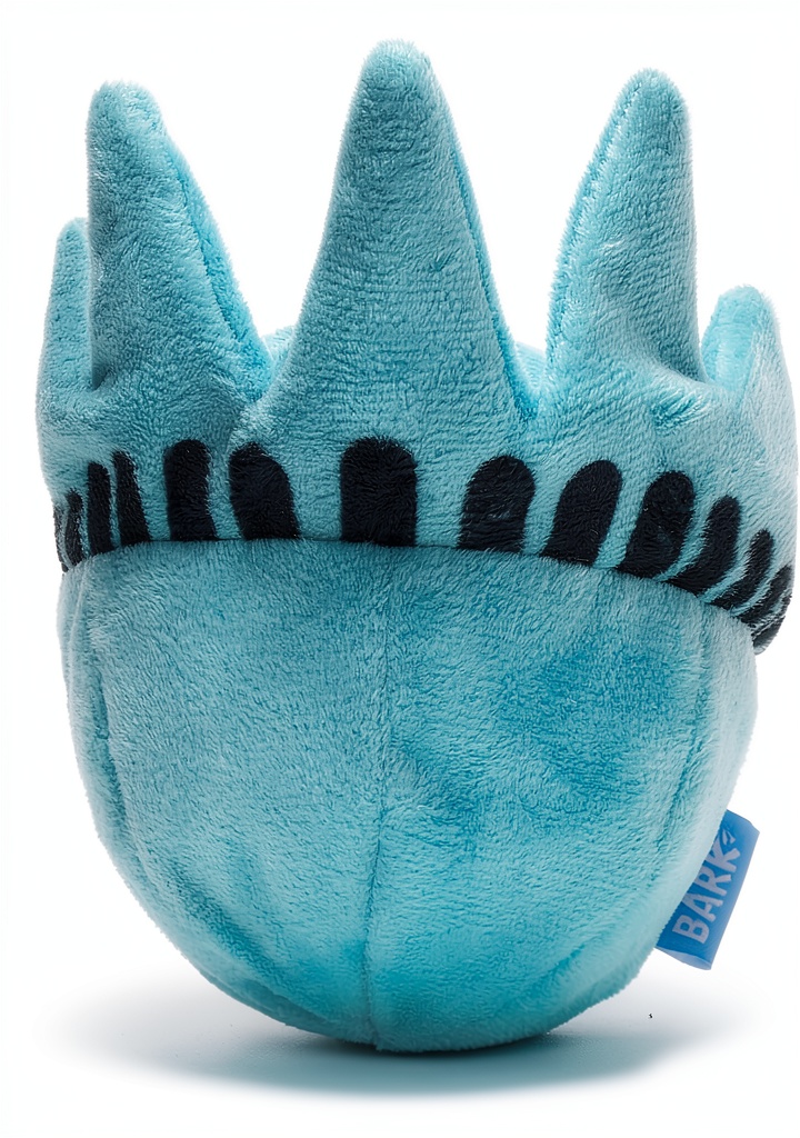 BarkBox Lady Liberty squeaky ball in use during fetch with a large dog