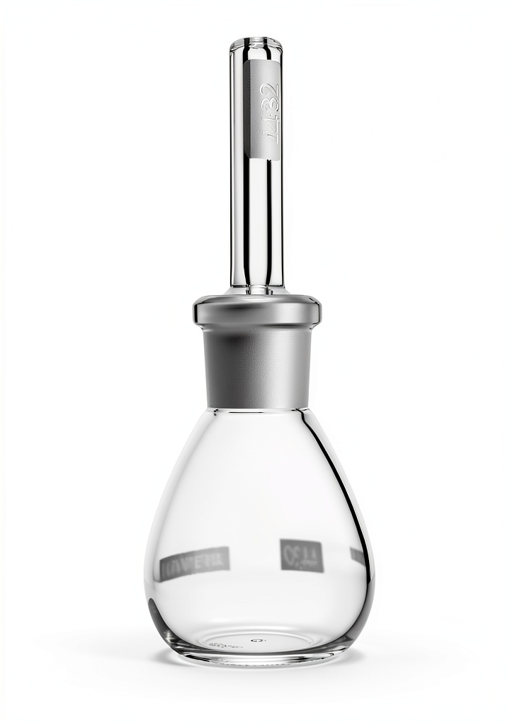 Eisco 10ml Pycnometer on a lab bench with calibration tools