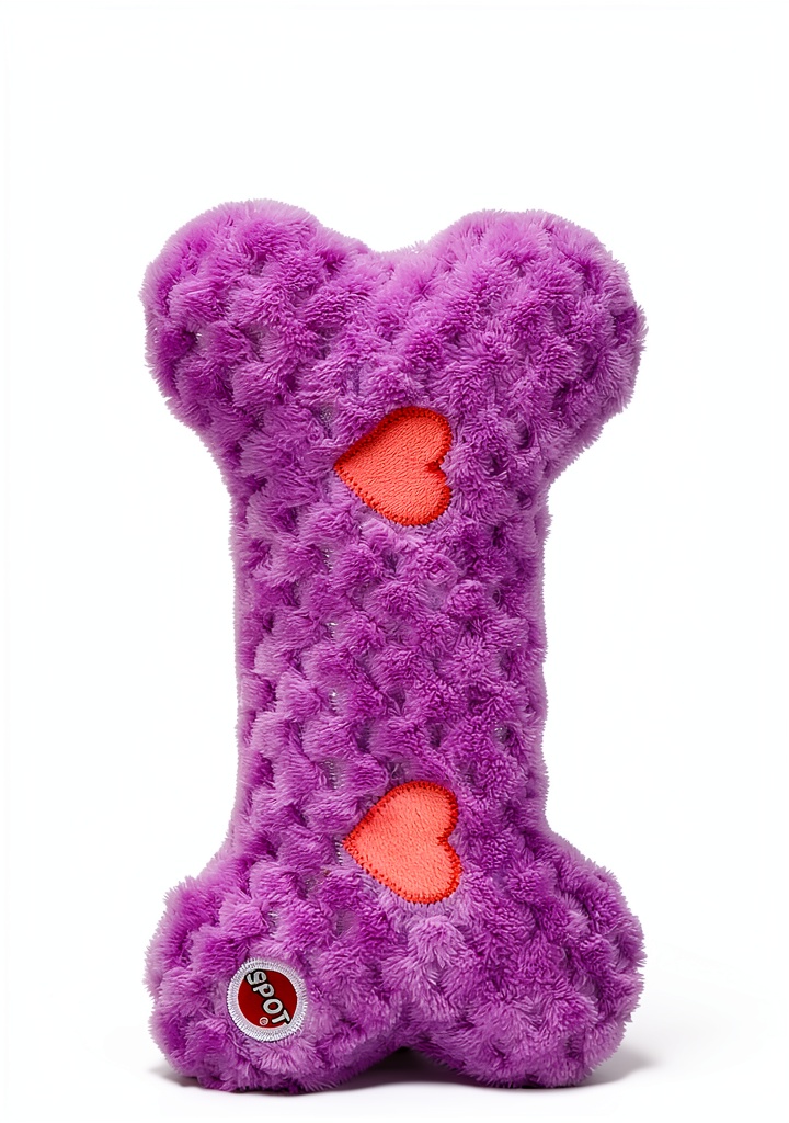 Warm Hug Pal plush toy with lavender pouch on a cozy dog bed