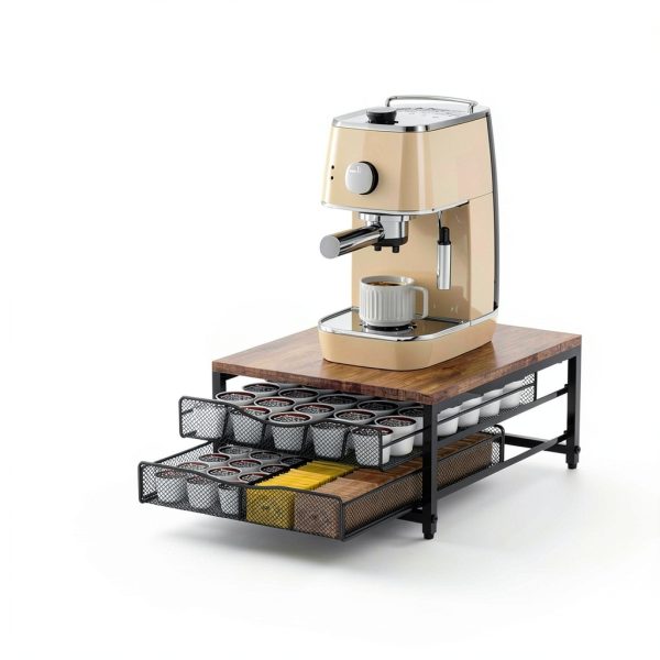 Coffee Pod Holder For Counter, Wooden K Cup Holder with Sliding Drawer, Large Capacity Coffee Pod Storage for Coffee Station, Home, Office, Kitchen-1