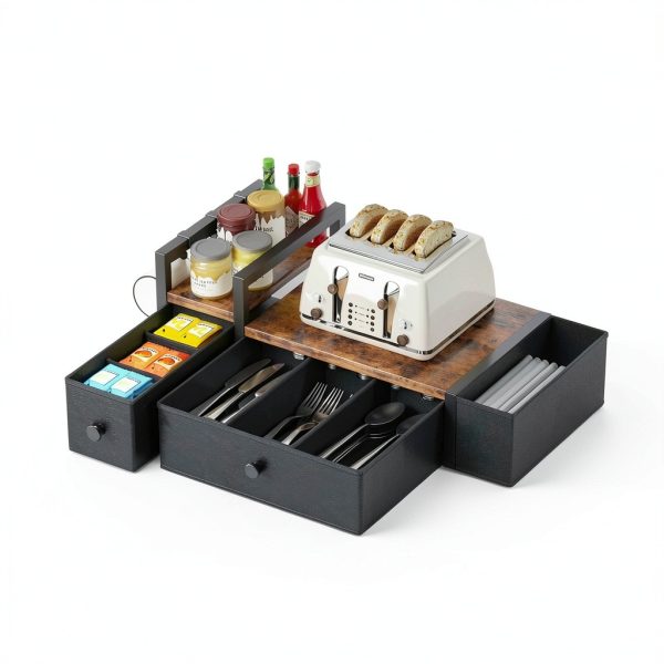 Homeiju Coffee Pod Drawer - Rustic Brown K-Cup Holder with Mug Rack-5