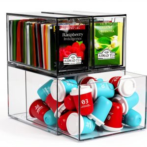 3 Tea and Coffee Organizer and Storage, Acrylic Tea Bag Holder Organizer, Plastic K Cup Drawer Container for Cabinet-0