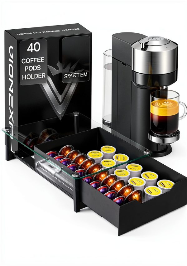 Coffee Pod Holder VIONEXA Nespresso Rail Drawer Black 40 Pods-0
