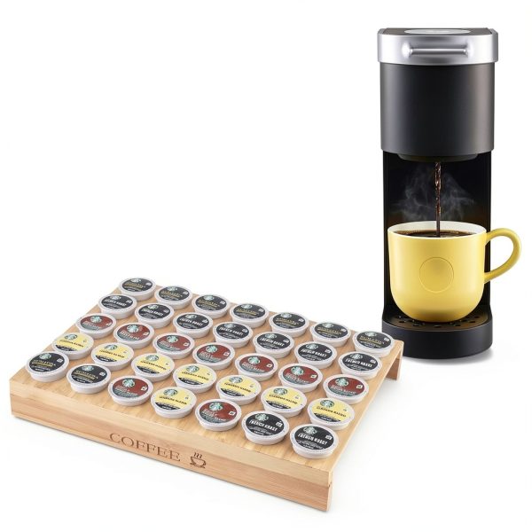 MinBoo BamBoo k cup holder Drawer or Countertop k cup Organizer Coffee Pod Holder Hold 35 Coffee Pod Storage Kcup coffee pods holder for coffee station Office and Kitchen k cup storage-3