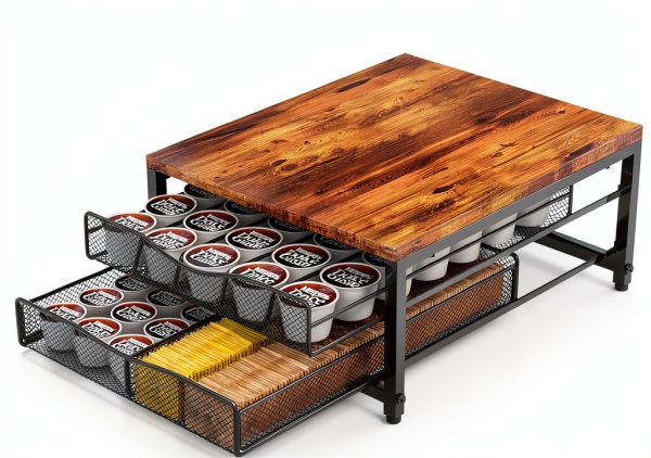 Coffee Pod Holder For Counter, Wooden K Cup Holder with Sliding Drawer, Large Capacity Coffee Pod Storage for Coffee Station, Home, Office, Kitchen-3