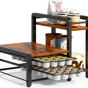 Coffee Pod Drawer Holder YATINEY 2‑tier Organizer Rustic Brown 56‑Pod-0
