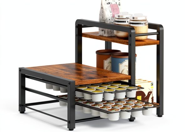 Coffee Pod Drawer Holder YATINEY 2‑tier Organizer Rustic Brown 56‑Pod-0