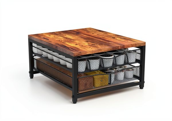 Coffee Pod Holder For Counter, Wooden K Cup Holder with Sliding Drawer, Large Capacity Coffee Pod Storage for Coffee Station, Home, Office, Kitchen-4