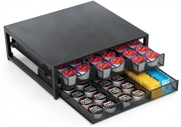Coffee Pod Holder NEYCIL 3-Drawer Black Wooden Organizer 72 K-Cup-0