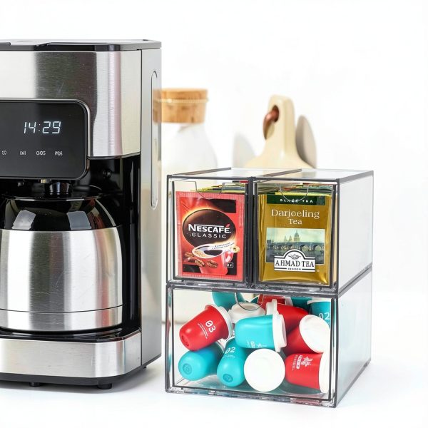 3 Tea and Coffee Organizer and Storage, Acrylic Tea Bag Holder Organizer, Plastic K Cup Drawer Container for Cabinet-1