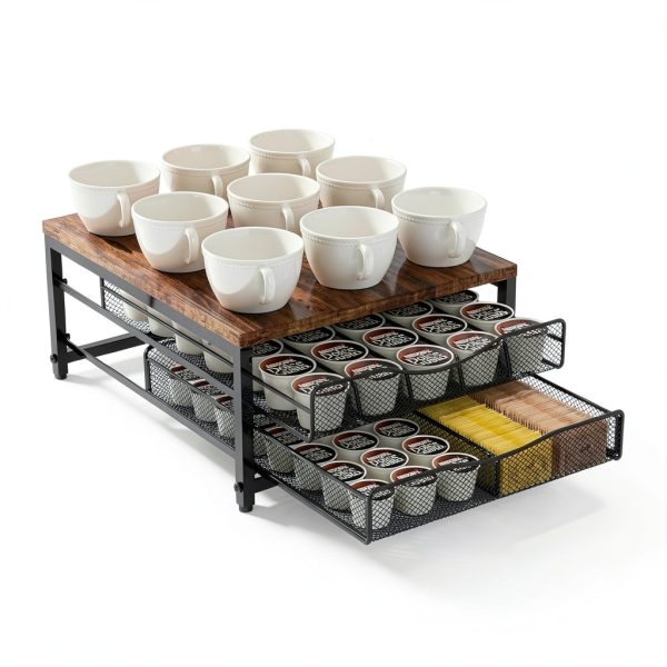 Coffee Pod Holder For Counter, Wooden K Cup Holder with Sliding Drawer, Large Capacity Coffee Pod Storage for Coffee Station, Home, Office, Kitchen-5
