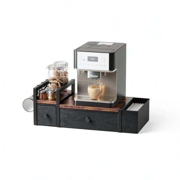 Homeiju Coffee Pod Drawer - Rustic Brown K-Cup Holder with Mug Rack-4