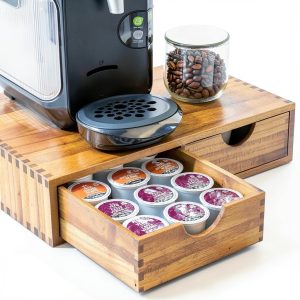 Wooden K Cup Organizer FLYIEE Coffee Pod Storage Box 30‑Pod Capacity-0