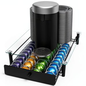 Coffee Pod Drawers ROWISE Tempered Glass 40 Capsule Capacity-0
