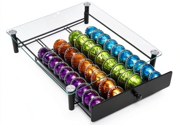 Coffee Pod Drawers ROWISE Tempered Glass 40 Capsule Capacity-5